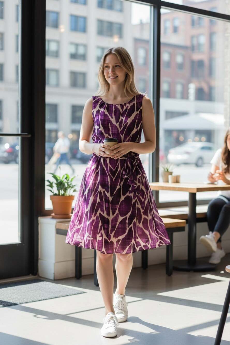 BANANA REPUBLIC Dress Size 4 Purple Abstract Print Knee Length Tie Waist